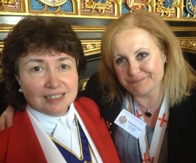 Elizabeth Lloyd form the Royal Society of St. George meets Linda Palmer from The English Toastmasters Association