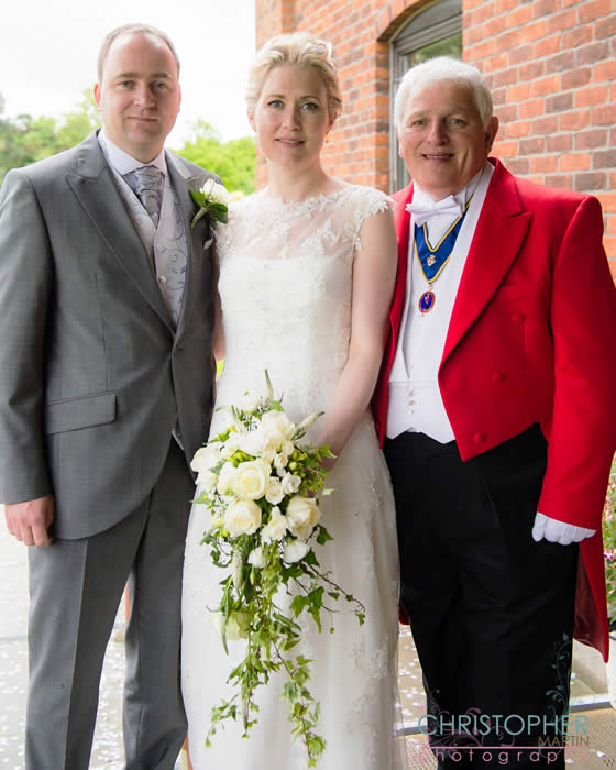 Bride and groom with Kentish Toastmaster Tony Pule at The Warren, Hayes, Kent