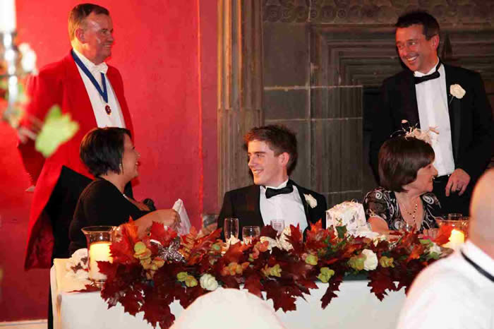 Yorkshire wedding toastmaster watching groom